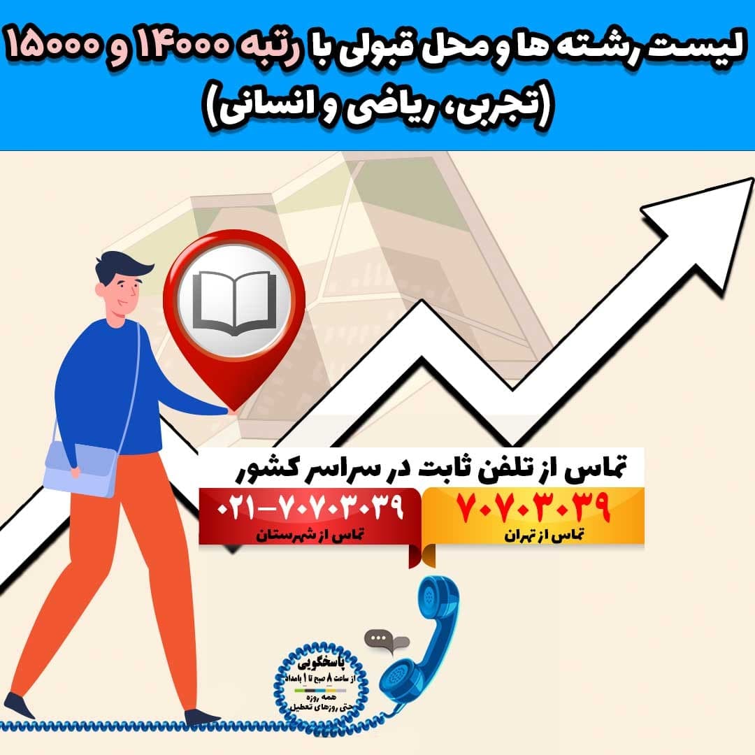 لیست رشته ها و محل قبولی با رتبه 14000 و 15000 (تجربی، ریاضی و انسانی)